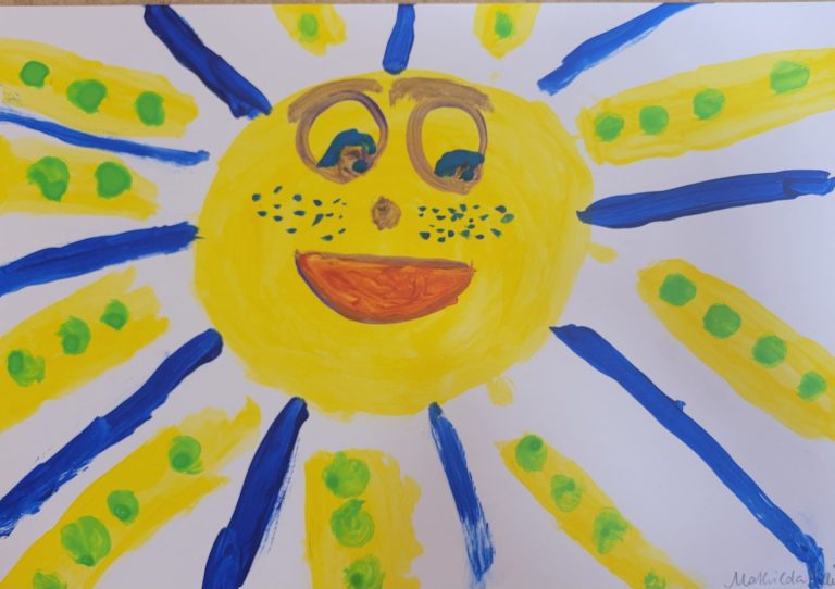 Unser erstes Kunstwerk „Fröhlicher Sonnenschein“   Kl. 1
